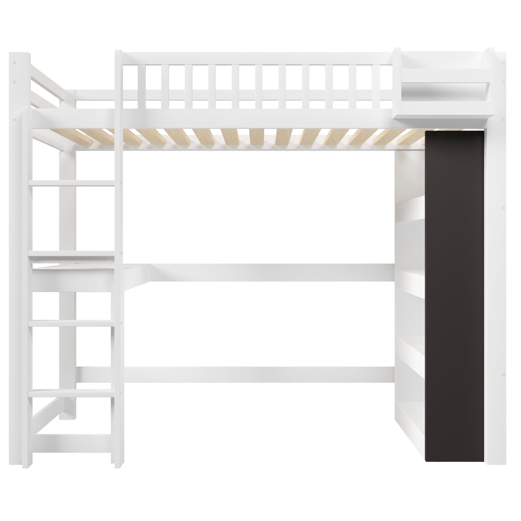 Lit mezzanine enfant avec bureau et rangements,Lit multifonction avec tableau noir + étagère + éclairage LED,sommier en pin, 90x200 cm - blanc - 8