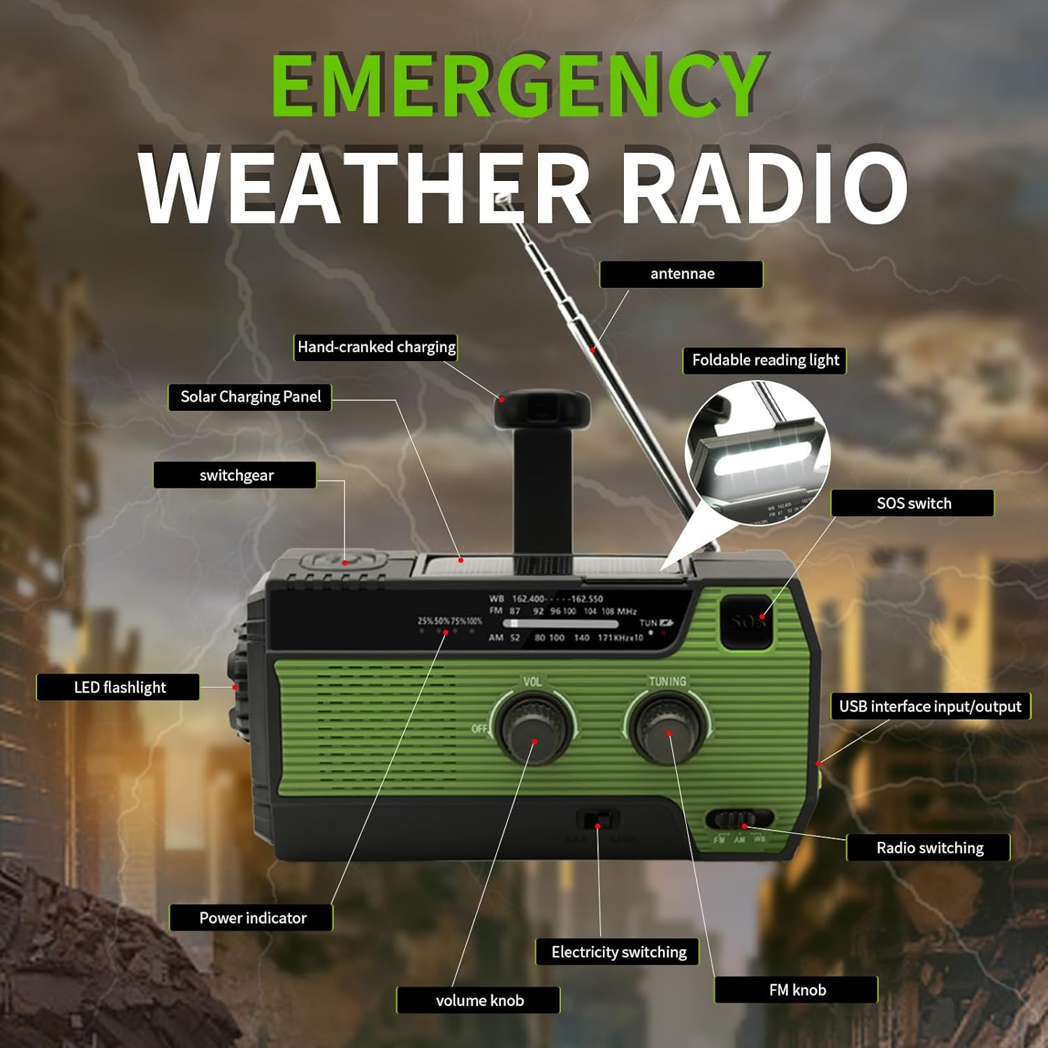 Générateur Solaire Radio, Radio D'Urgence FM/AM Avec Batterie Rechargeable 2500mAh, Lampe De Poche, Alarme SOS, Chargeur De Téléphone USB Et Générateur à Manivelle