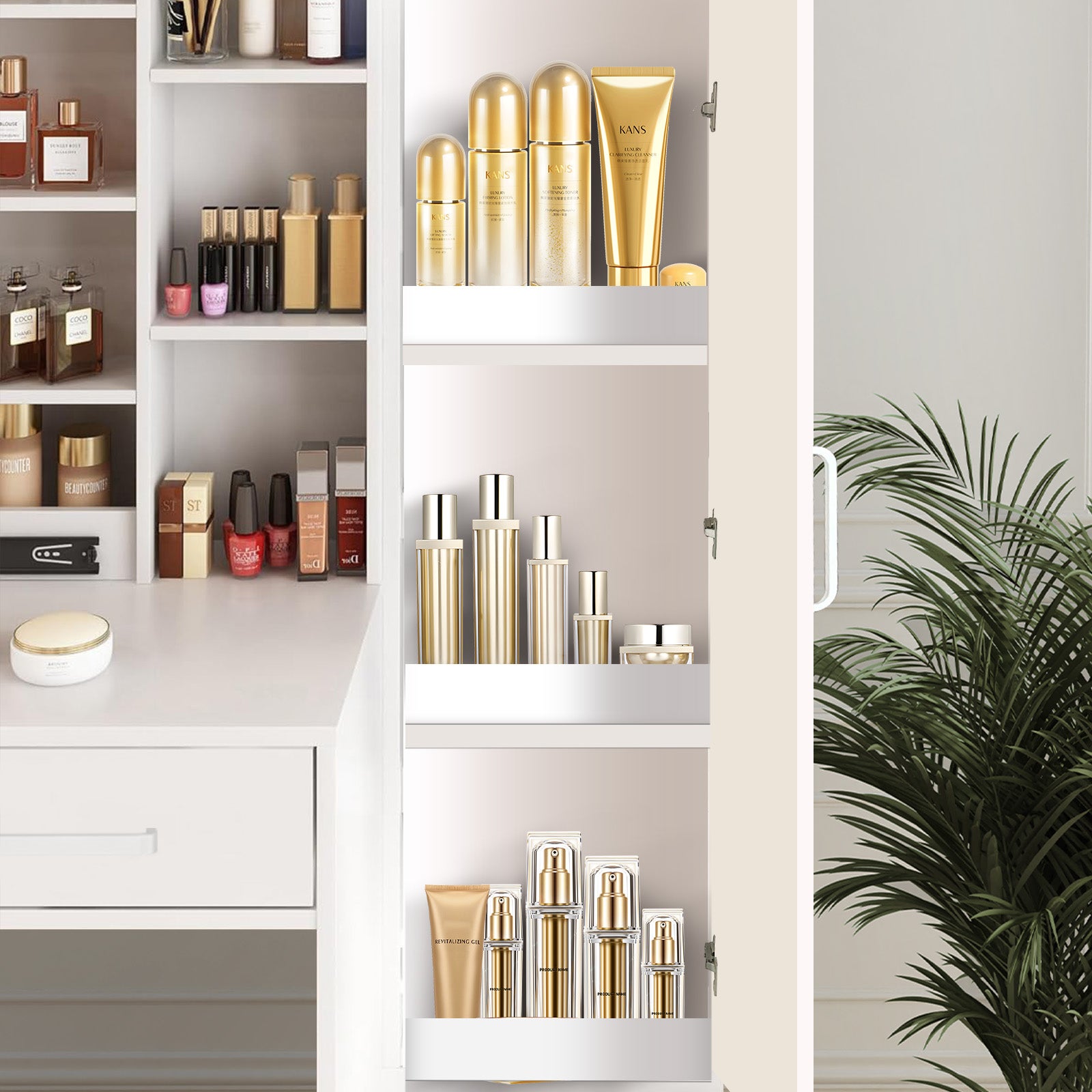 Coiffeuse avec miroir LED en MDF Blanc H. 140 x l. 100 x P. 40 cm - 5