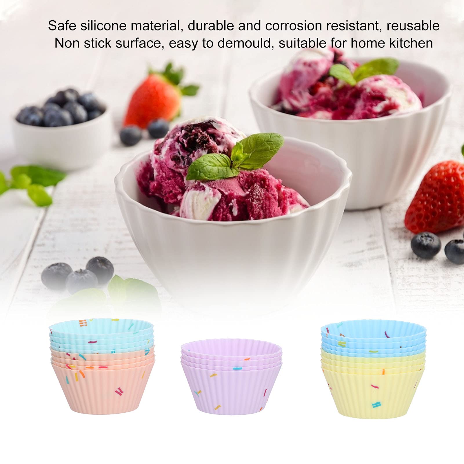 gvivej Stampo in silicone per muffin, 12 pezzi, antiaderente, in silicone, riutilizzabili, 6 colori, da utilizzare in torte, budini, crema