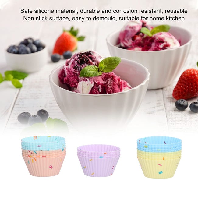 gvivej Stampo in silicone per muffin, 12 pezzi, antiaderente, in silicone, riutilizzabili, 6 colori, da utilizzare in torte, budini, crema gvivej Stampo in silicone per muffin, 12 pezzi, antiaderente, in silicone, riutilizzabili, 6 colori, da utilizzare in torte, budini, crema