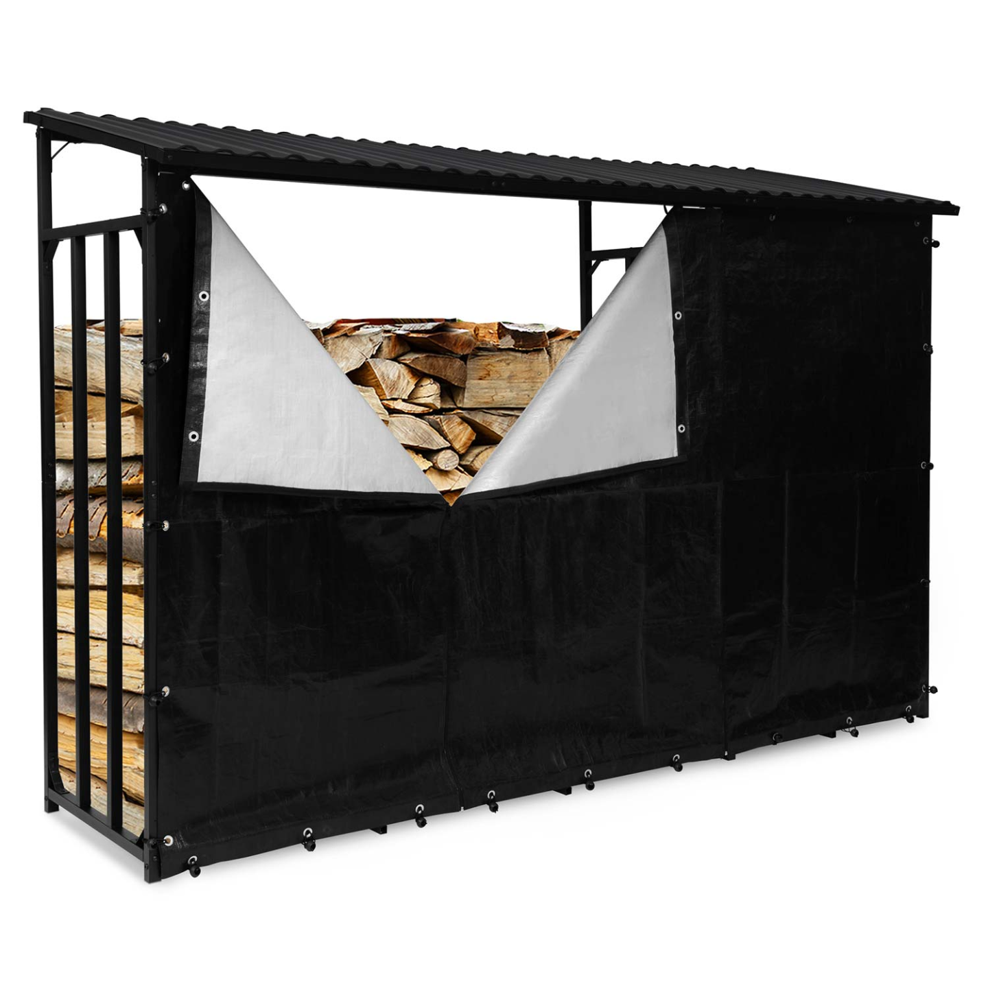 Abri de stockage en acier galvanisé pour bûches L. 274 cm avec housse de protection - 2