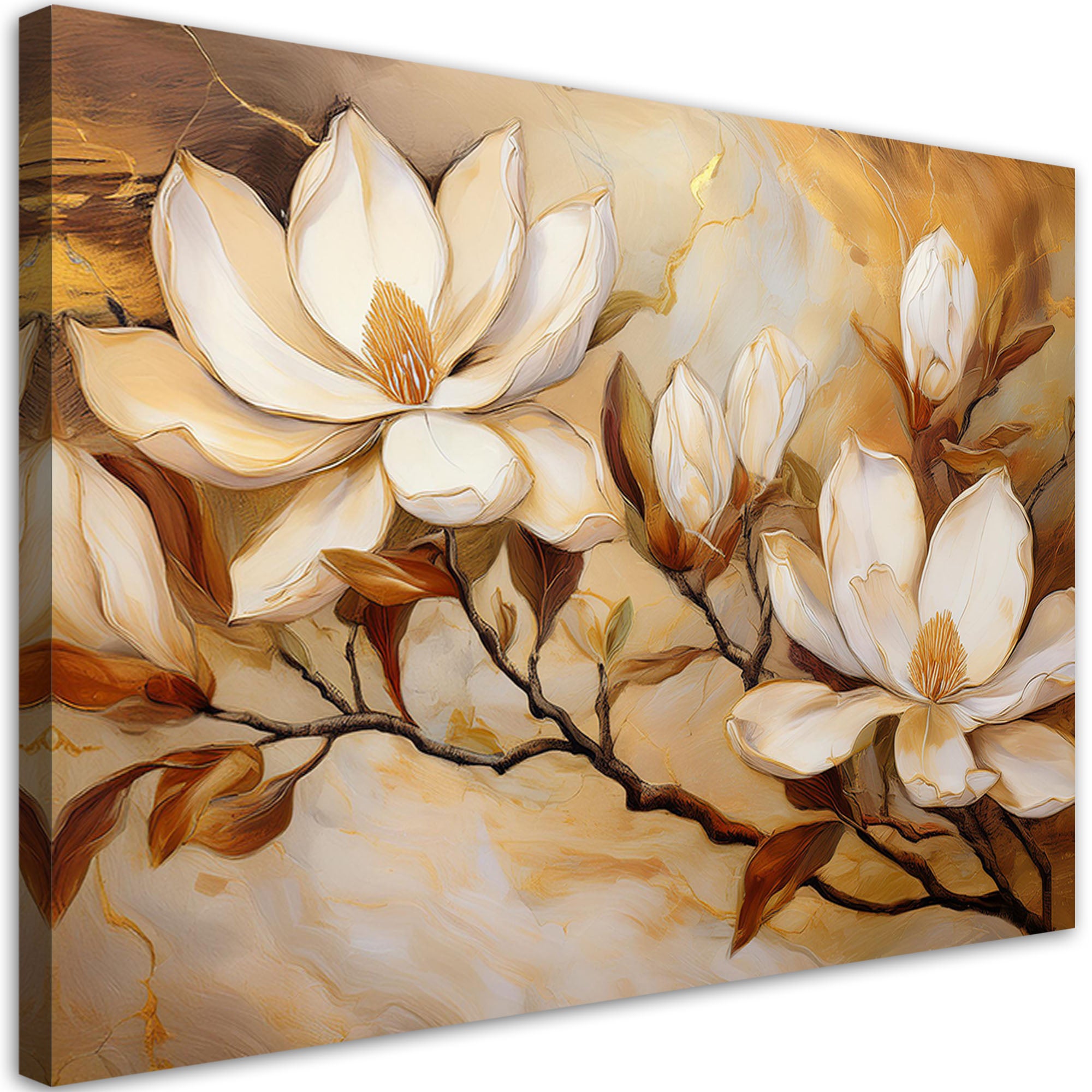 Obraz na płótnie, Magnolie Kwiaty Rośliny Marmur Złoty 60x40