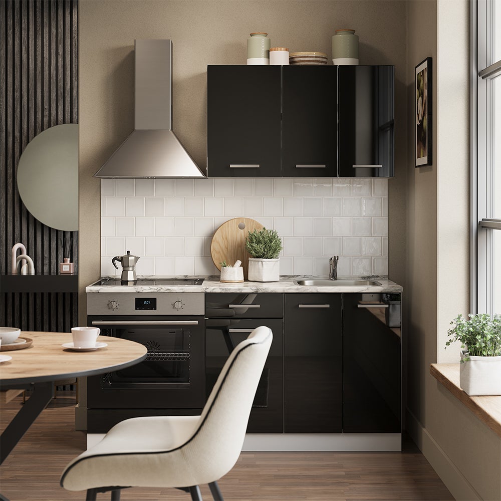 Vicco Cucina monoblocco R-Line, Nero lucido/bianco, 160 cm con colonna forno senza piano di lavoro - 3
