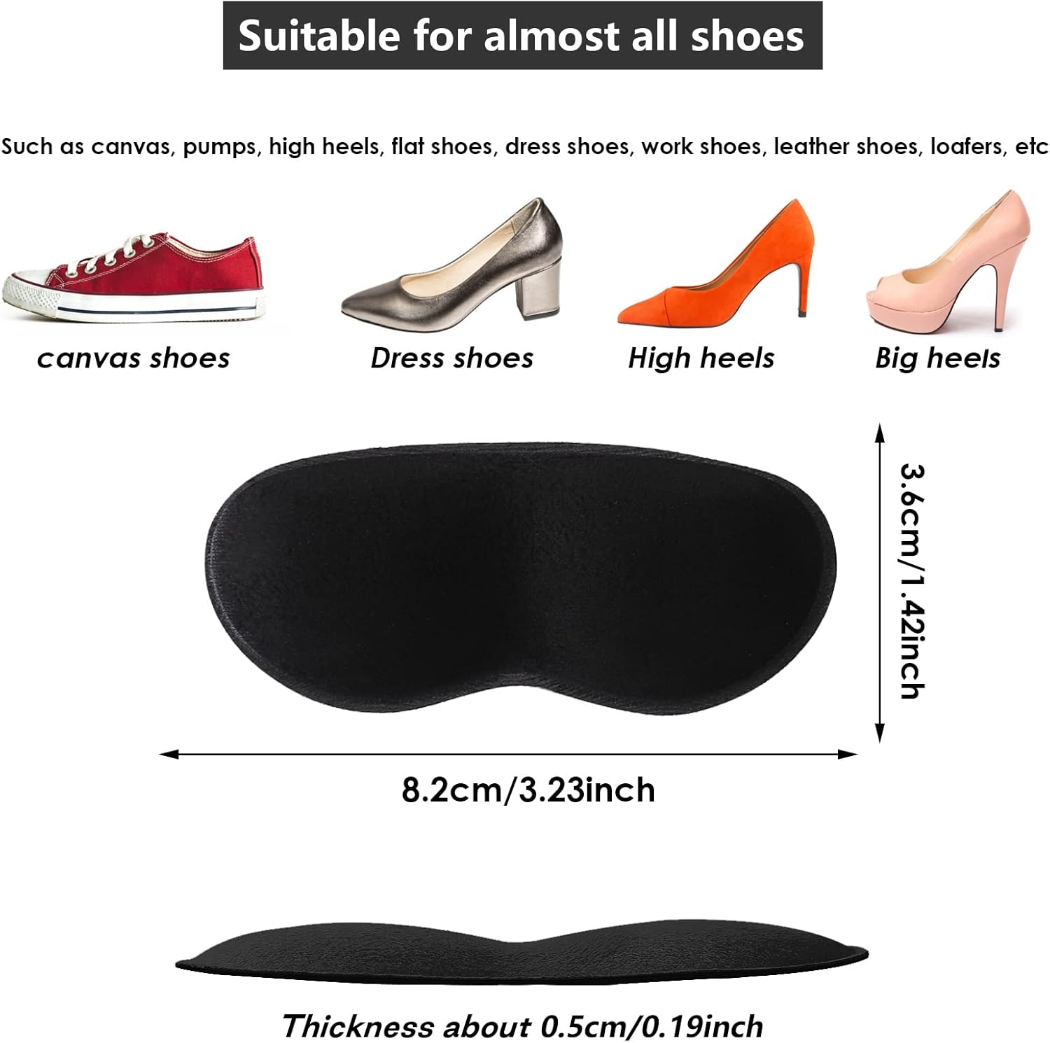 (Noir) 4 paires de coussinets de talon auto-adhésifs pour chaussures larges et surdimensionnées : empêchent les glissements et les ampoules dues aux - 2