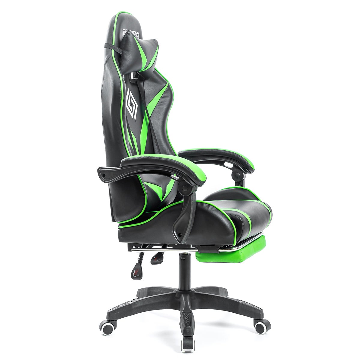 Sedia da gioco ergonomica massaggiante Sedia da ufficio regolabile in altezza con cuscino lombare, poggiatesta, poggiapiedi - Verde e nero - 6