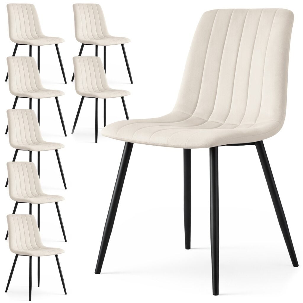 8x Welurowe krzesło tapicerowane pikowane Beżowe LIVO Czarne nogi
