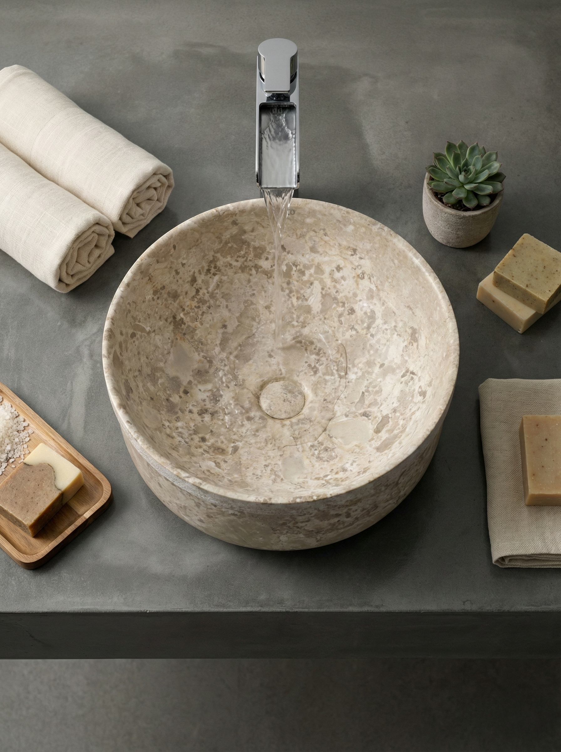 Lavatório de pedra natural bege AUSTIN 380 x130 mm - 2