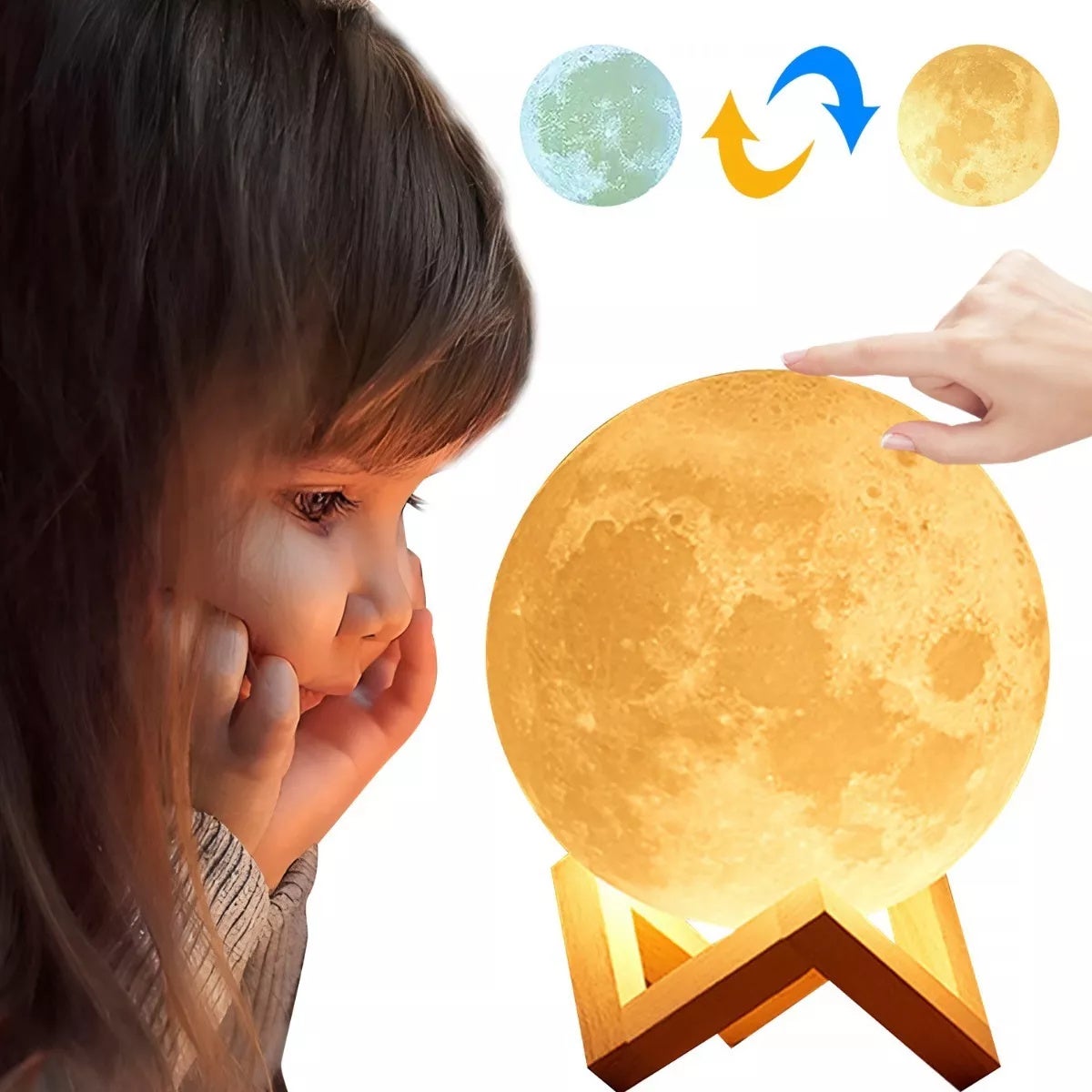 Świąteczna lampka stołowa LED 3D Księżyc, dwukolorowa, sterowana dotykowo, 10 cm