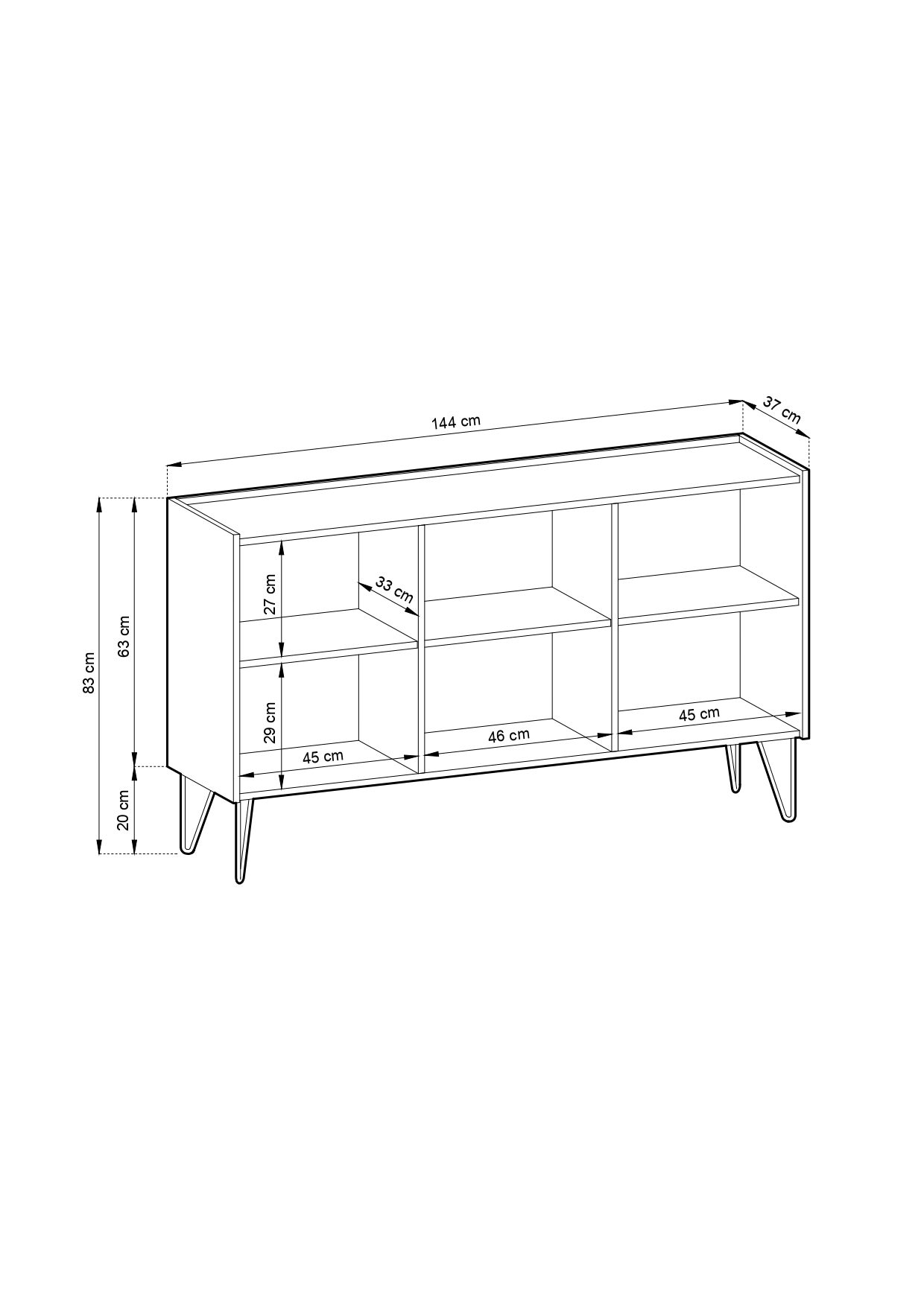 Komoda: 3 drzwi, 6 półek, grafitowa czerń / czarny marmur, 144 cm x 83 cm x 37 cm - 6