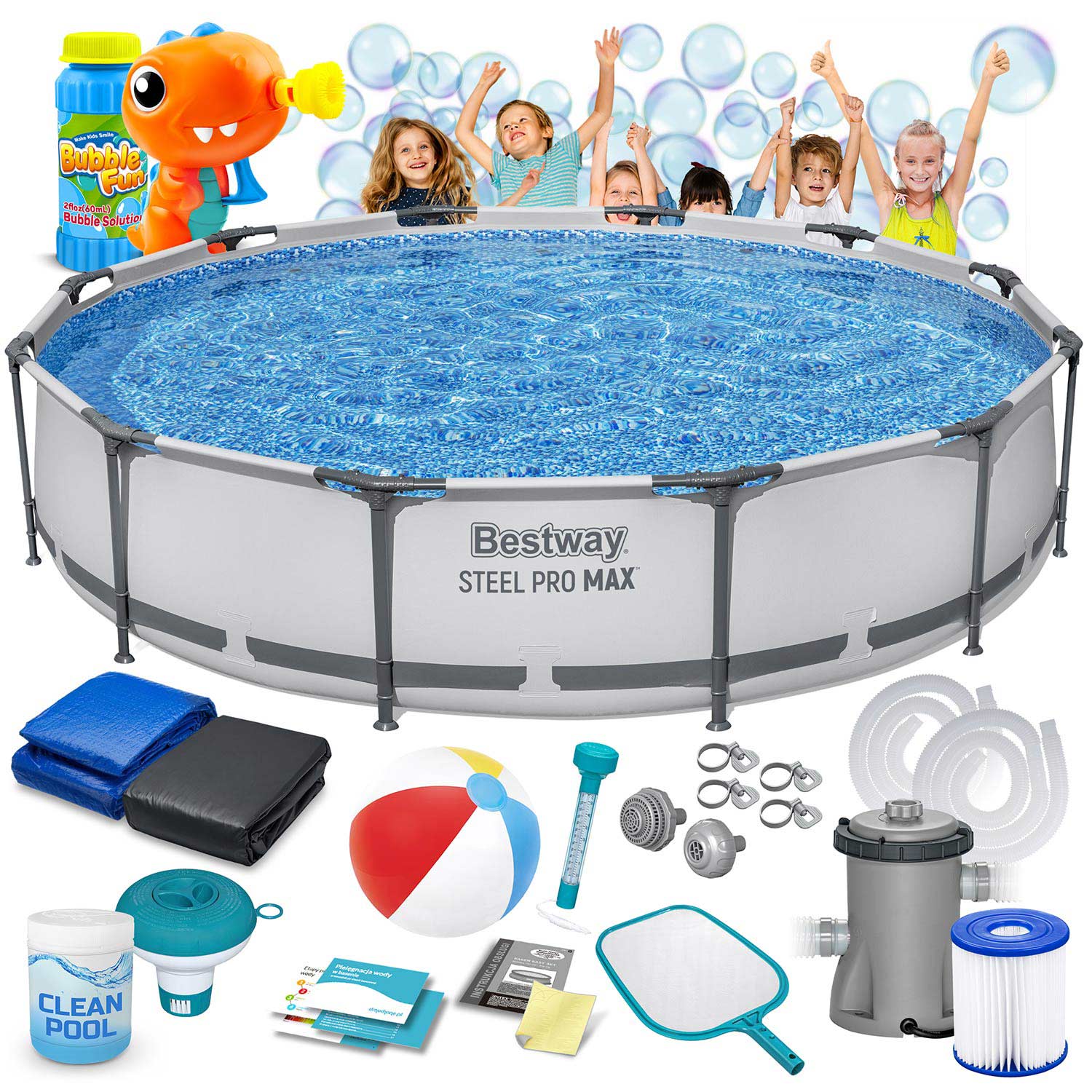 Basen stelażowy Bestway 56416 ogrodowy okrągły rodzinny 366x76 cm zestaw 16w1