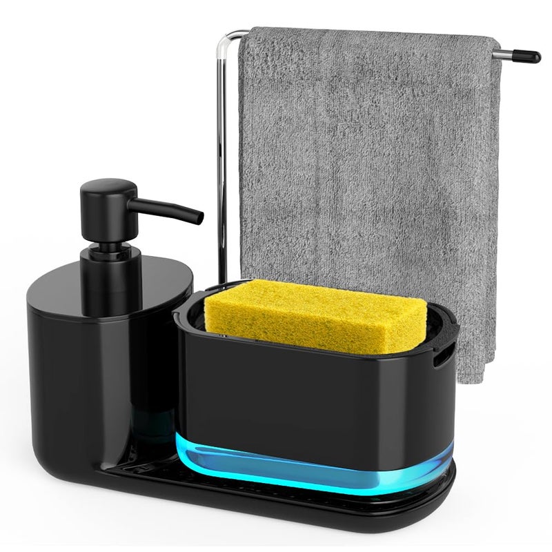 Dozownik do mydła do rąk i naczyń, dozownik do mydła do zlewu kuchennego, dozownik do mydła kuchennego z tacką, uchwyt na gąbkę