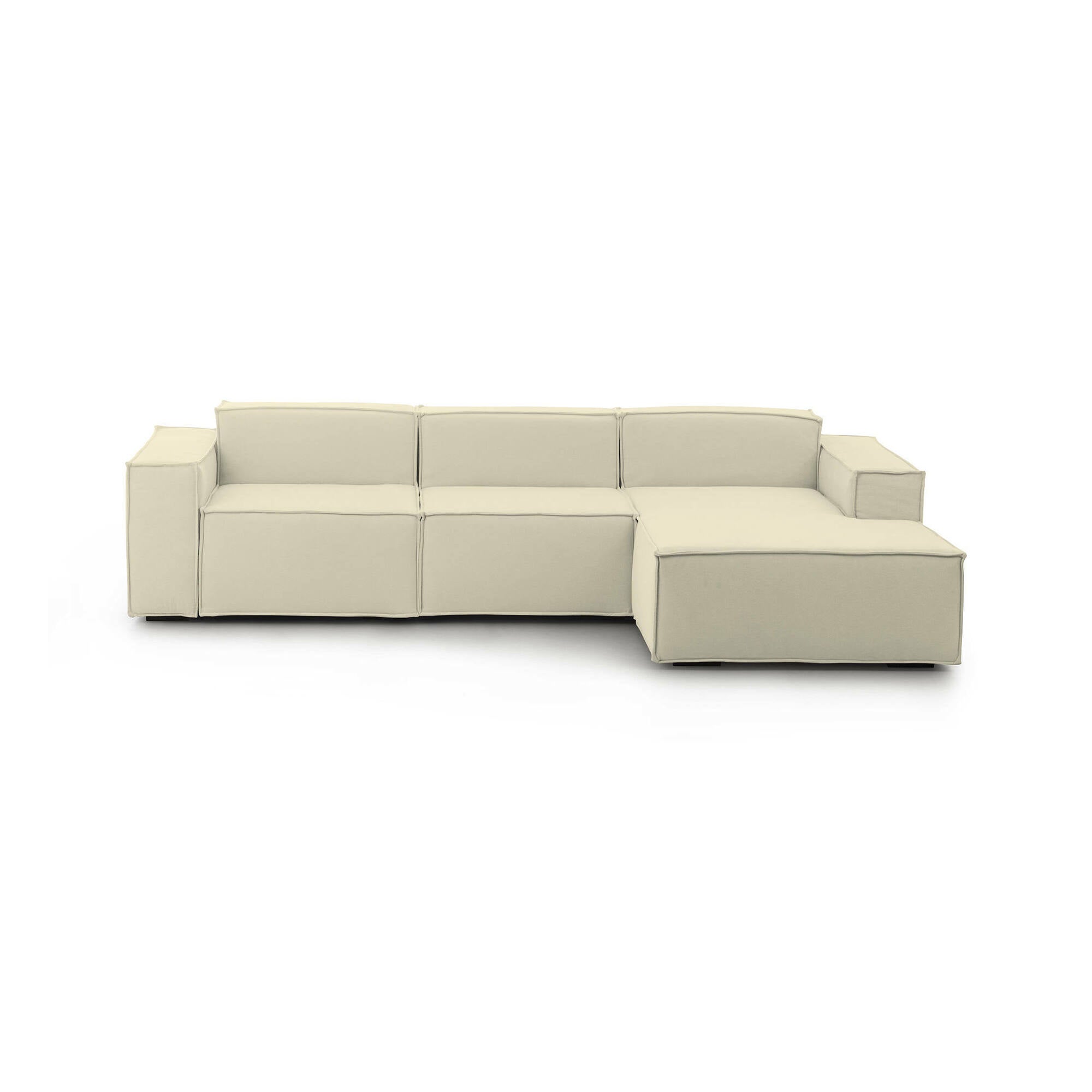 Sofá fijo con península giovanna, sofá modular con península derecha, sofá moderno de tela, 100% made in italy, 300x170h70 cm, beige