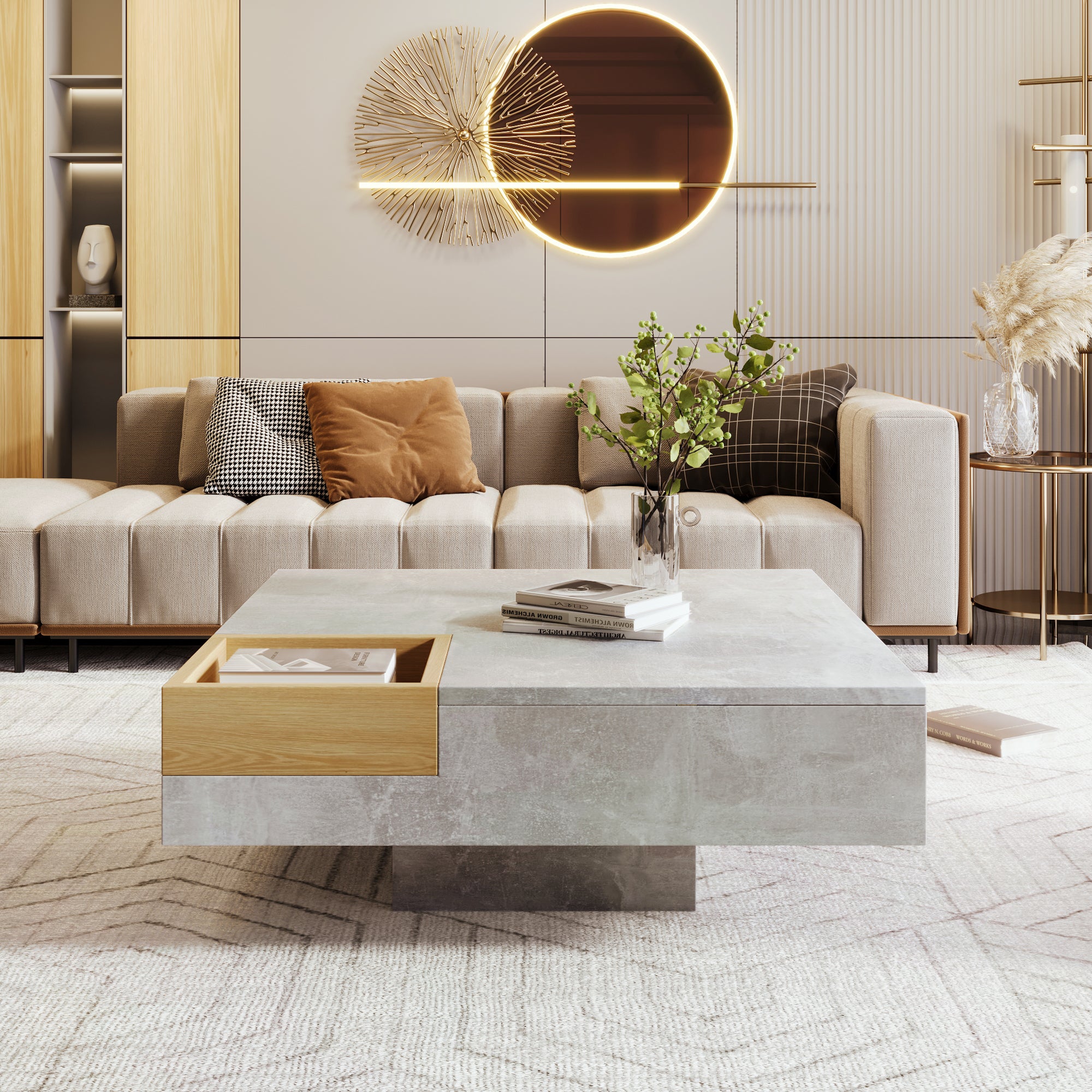 Tavolino quadrato con contenitore rimovibile - Grigio chiaro - 3