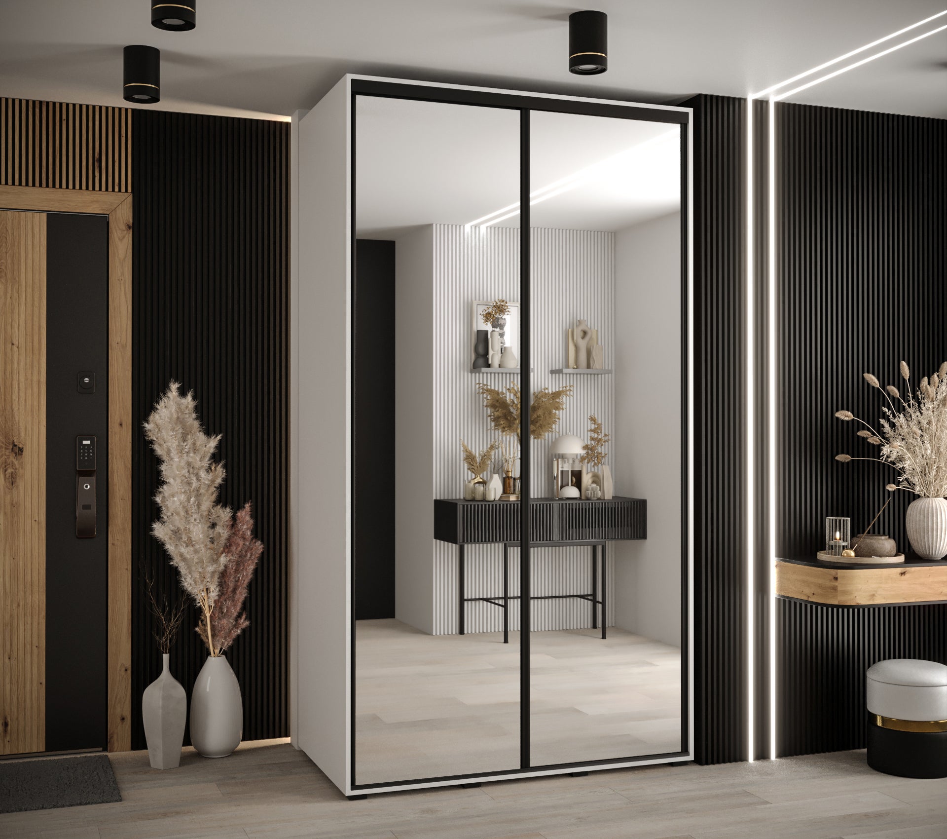 Szafa przesuwna z lustrem wysoka Davos 2 130 x 60 x 235,2 cm biały + biały + u. czarny - Abiks Meble - 2