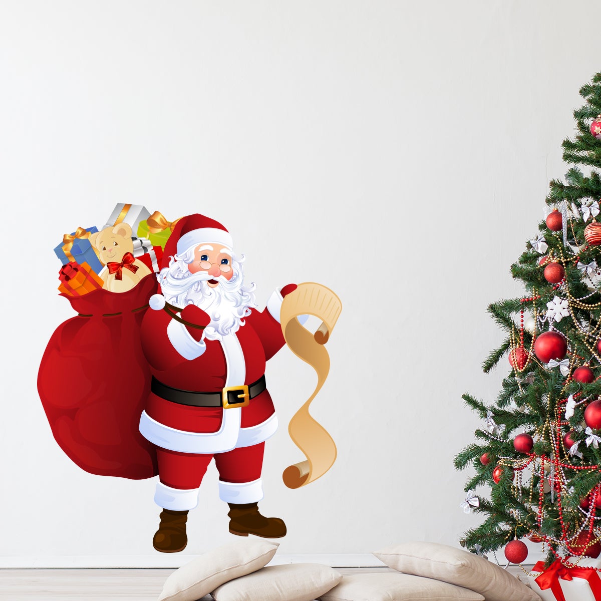 Sticker Noël le Père Noël et sa liste de cadeaux - Autocollants stickers adhésifs noël - décoration fêtes - 80x65cm - 3