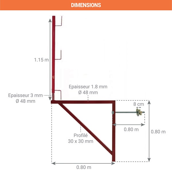 1 console d'échafaudage époxy 0.80m x 0.80m - Tube rond - 110001804/01 - 2