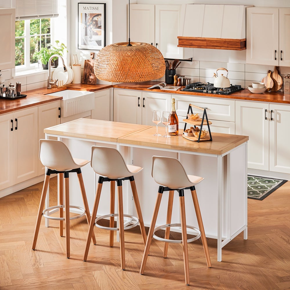SoBuy îlot Central de Cuisine avec Plan de Travail en Bois d'hévéa,Placard de Cuisine avec 2 Portes, 4 Cubes Compartiments, Blanc, KNL09-WN - 7