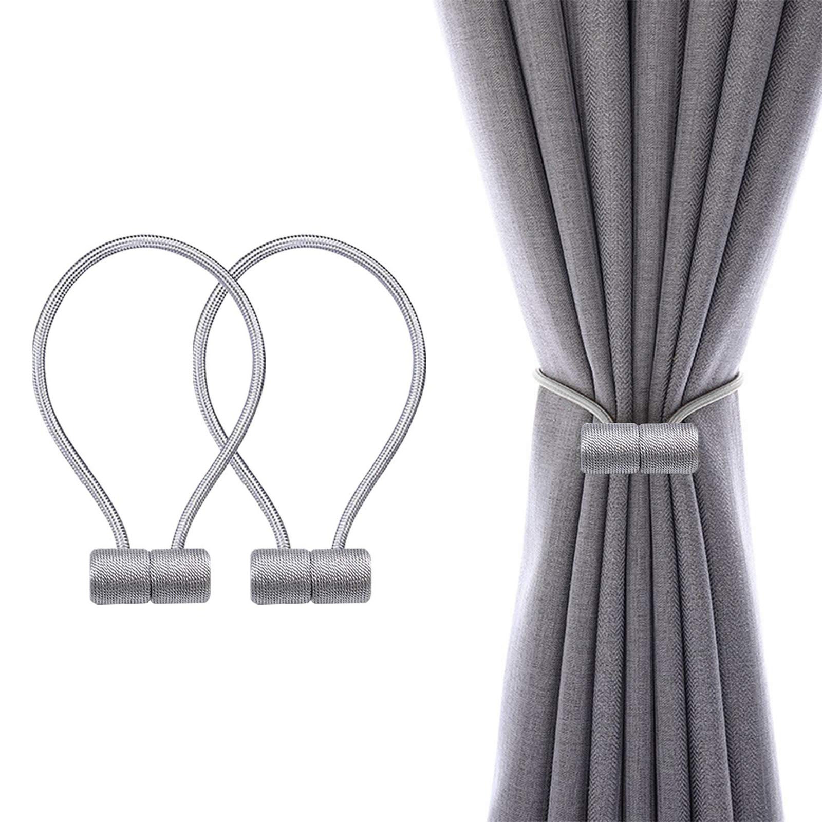 Zestaw 2 spinek do zasłon, mocny magnetyczny pasek do wiązania, dekoracyjne zasłony do domu i biura, tkane podtrzymania (srebrne)