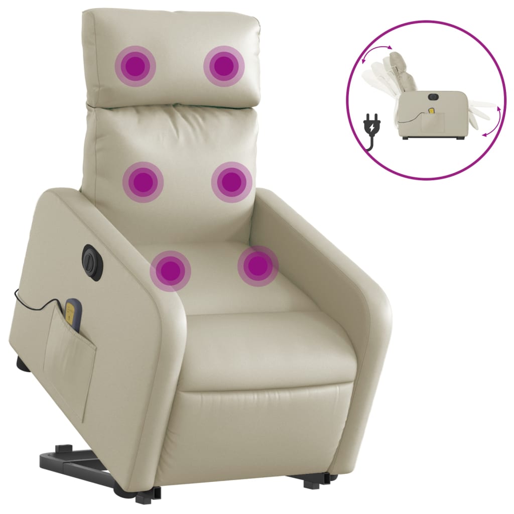 Sillón de salón | silla | sillón de masaje elevable eléctrico cuero sintético crema cfw688064