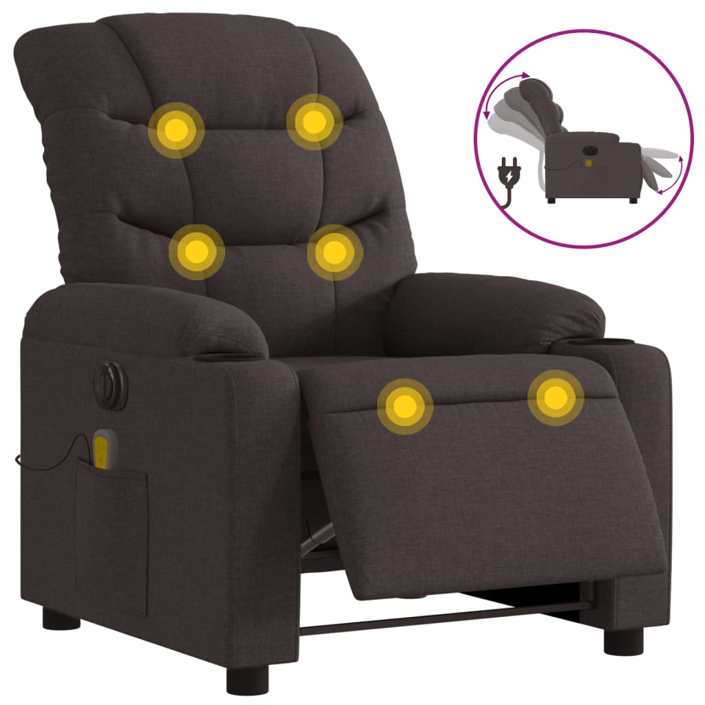 Fauteuil inclinable massant électrique Marron Tissu