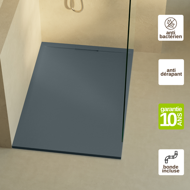 Receveur de douche 120x70 extra-plat Anthracite en résine minérale antidérapant effet ardoise - Ragnar LAVABERG