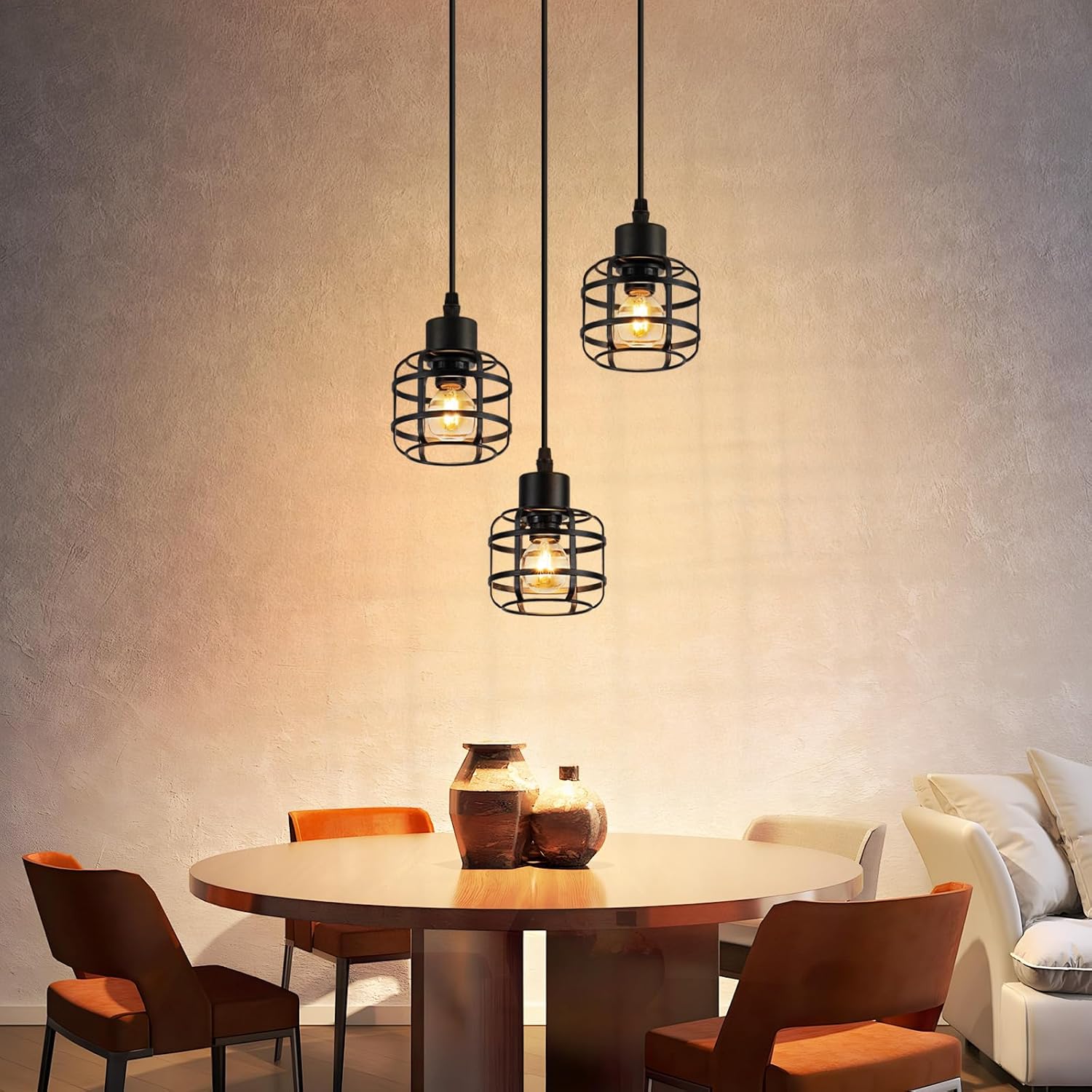 Lampa wisząca Nettlife Vintage z trzema żarówkami – czarny metalowy żyrandol E14 w stylu retro – regulowana wysokość (żarówki nie są dołączone) - 6