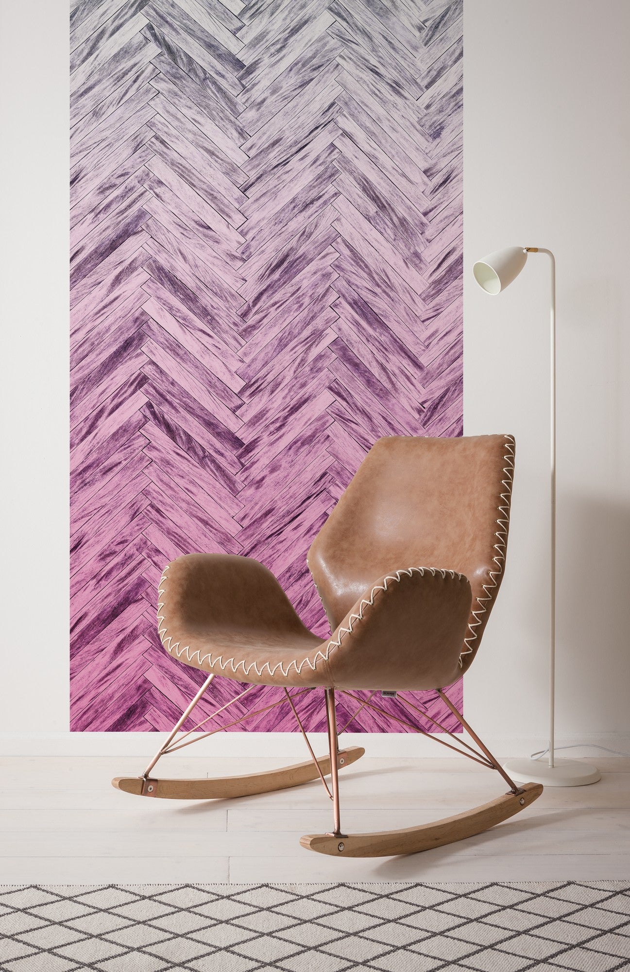 Papel pintado no tejido panorámico de komar - herringbone pink panel - talla: 100 x 250 cm