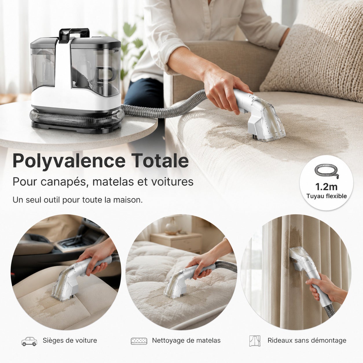 TEENDOW Shampouineuse textile C3 Nettoyeur tapis canapé voiture 450W Aspiration 12 kPa Réservoirs 1L - 3