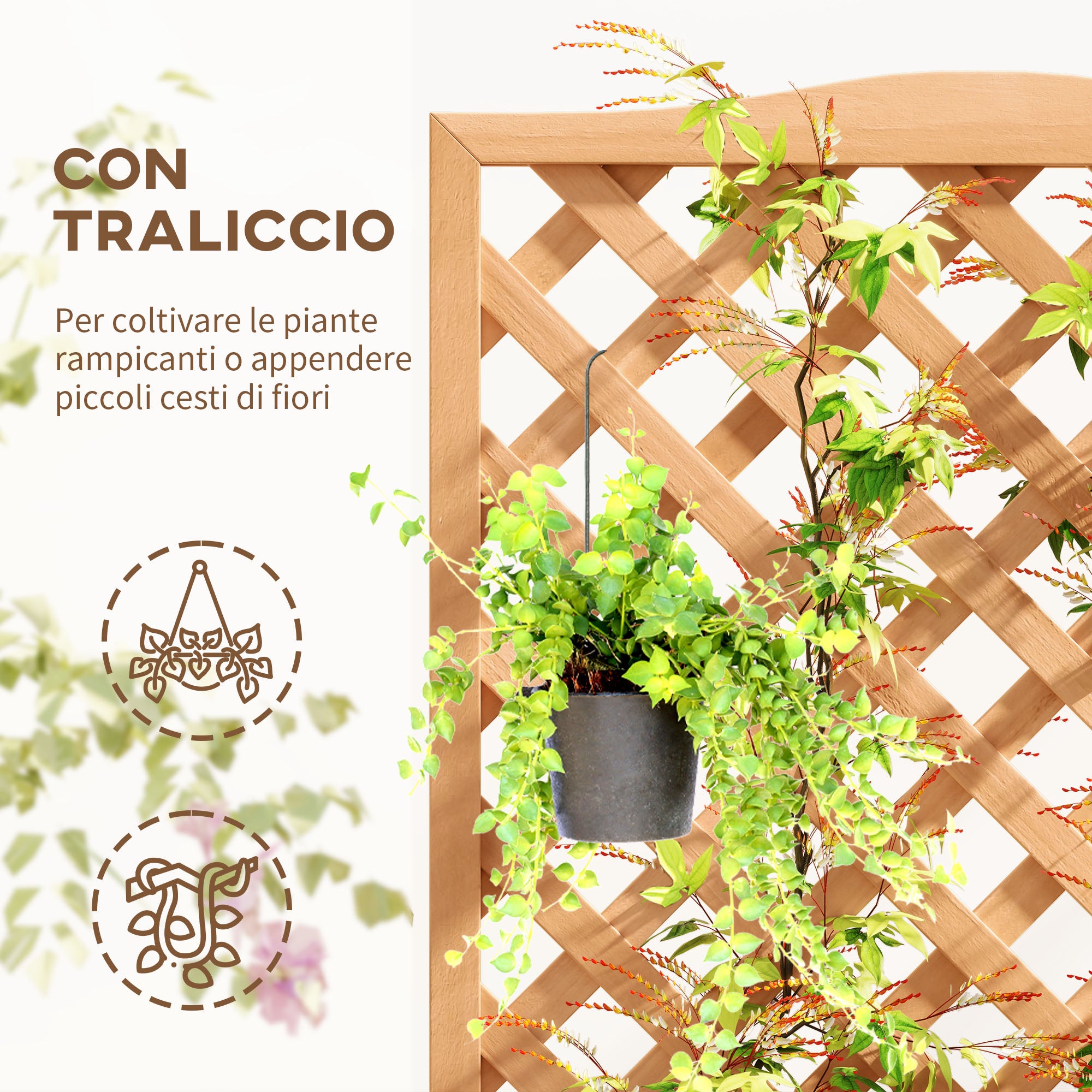 Outsunny Fioriera con Traliccio per Rampicanti e Fondo Ampio, in Legno di Abete, 76x36x170 cm, Marrone - 5