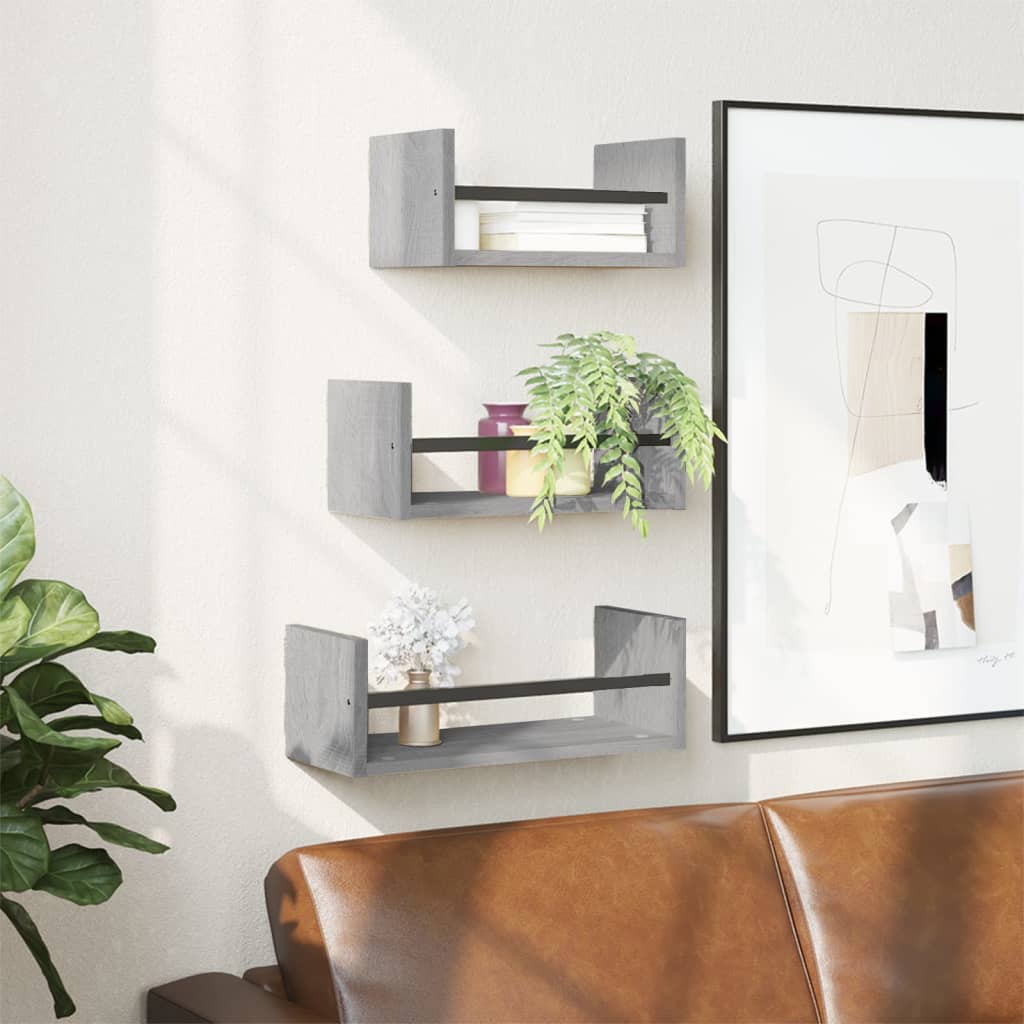 VidaXL Mensole Parete 4pz Grigio Sonoma 100x20x1,5cm Legno Multistrato - 2