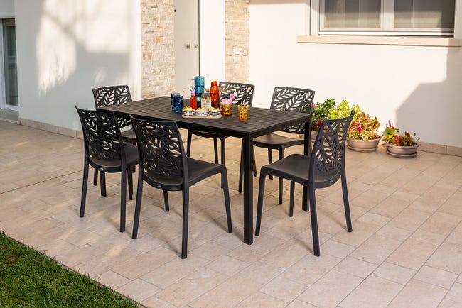 Set Giardino Tavolo E 6 Sedie SIEDITI - Tavolo In Ferro Con Top Legno, Sedie In Resina Impilabili - Foto 3