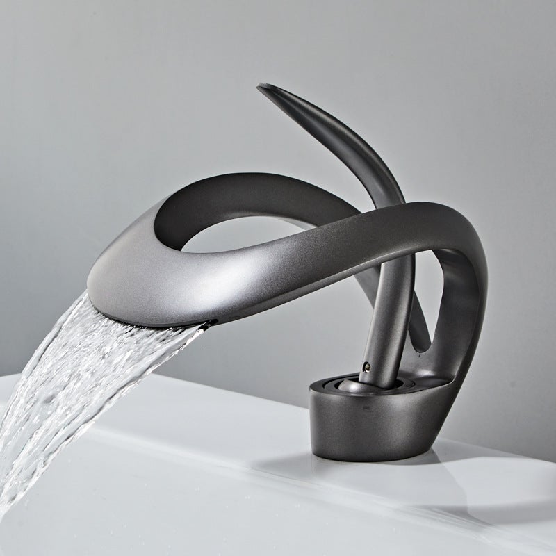 Bateria łazienkowa typu wodospad z regulowaną głowicą ceramiczną, pojedyncza rączka, ciepła i zimna woda, (szary pistolet) miedź