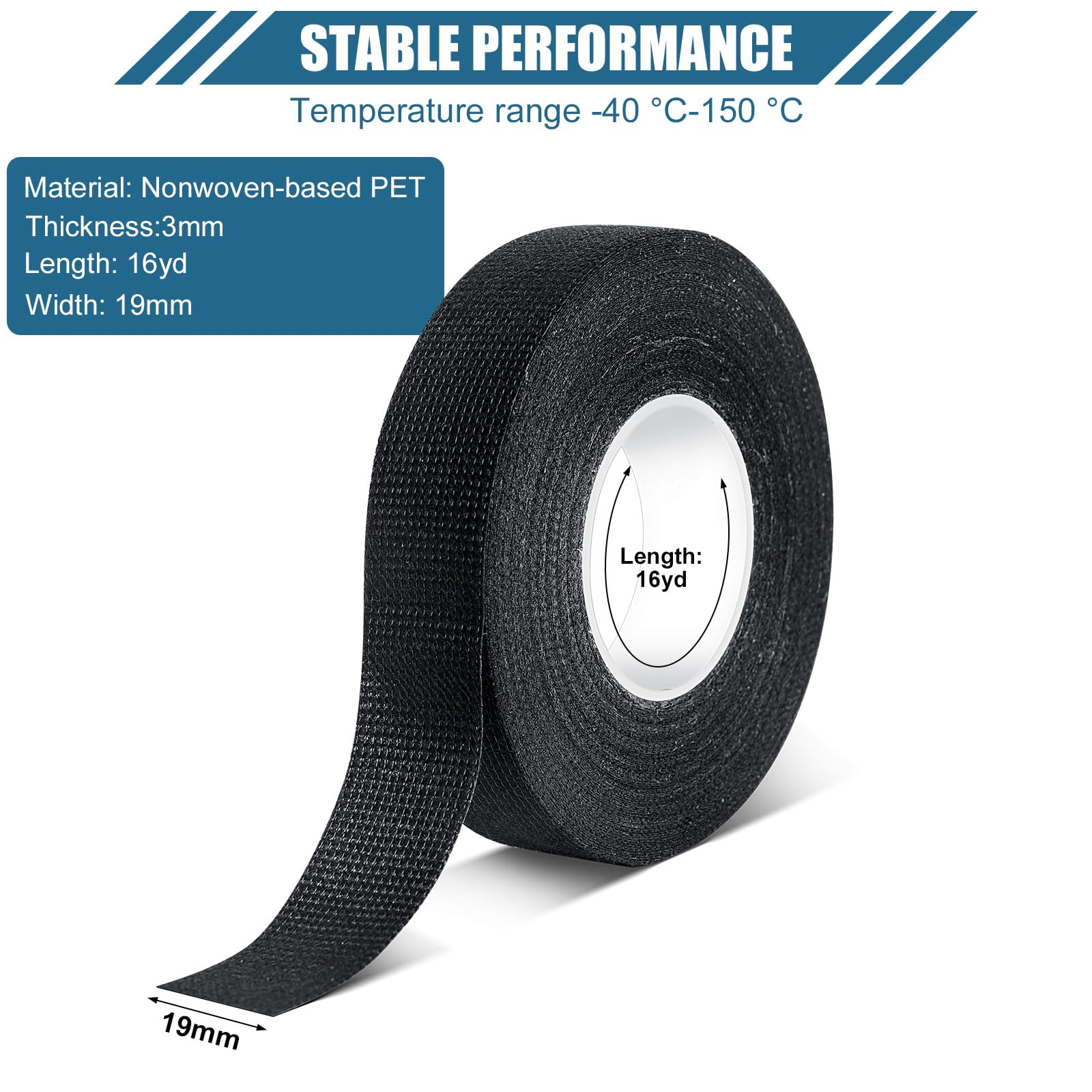 Nastro Tessile Autoadesivo Nero - 4 Rotoli Da 19mm X 15m, Per Cablaggi Auto E Motociclette