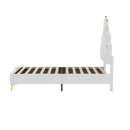 Łóżko pojedyncze 90x200 cm, łóżko księżniczki w kształcie korony, listwa świetlna LED ambient, PU, ​​białe - 7