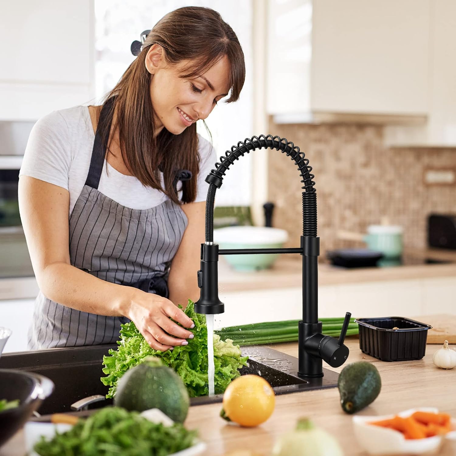 Robinet de cuisine avec Douchette Extractible noir mat