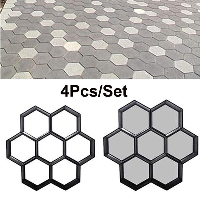 4pcs moules de béton, dalles de jardin, moules de plâtre bricolage, brique, constructeur de route, plâtre de jardin, ciment, brique, moule de béton