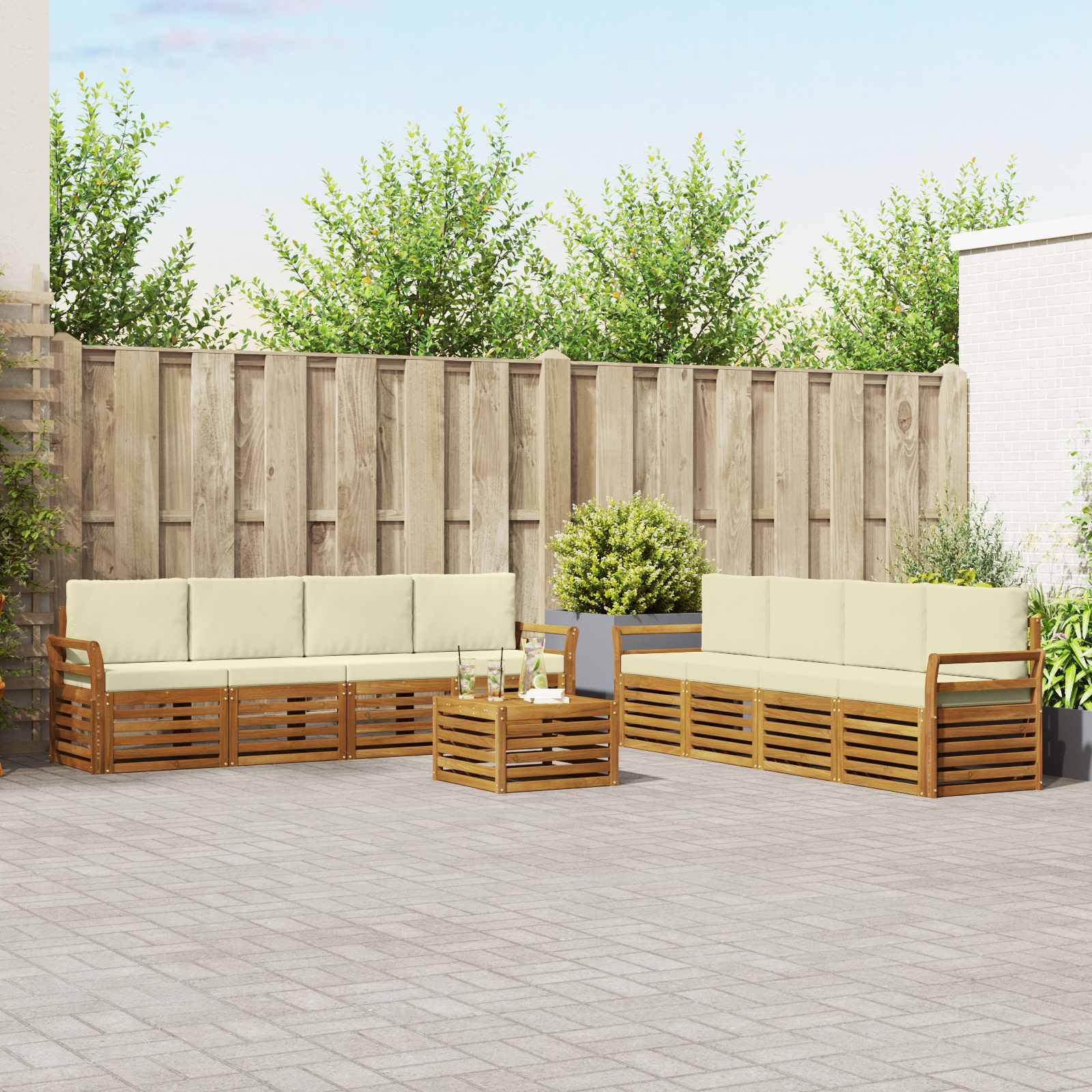 Juegos de sofás 9 pcs Natural y Crema Madera de Acacia Sólida | Leroy