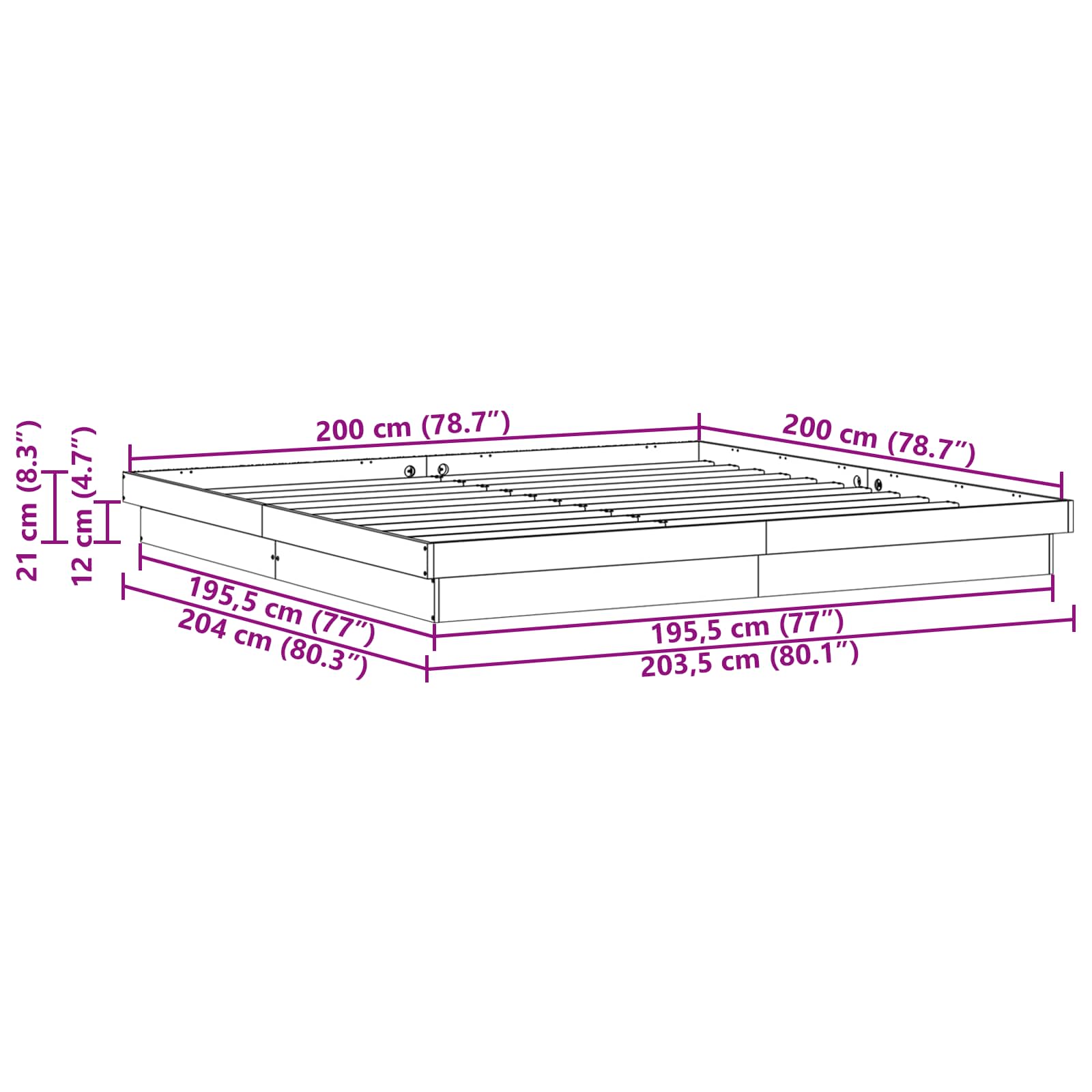 Cadre de lit blanc en pin massif pour la chambre, 200 × 200 cm - 9
