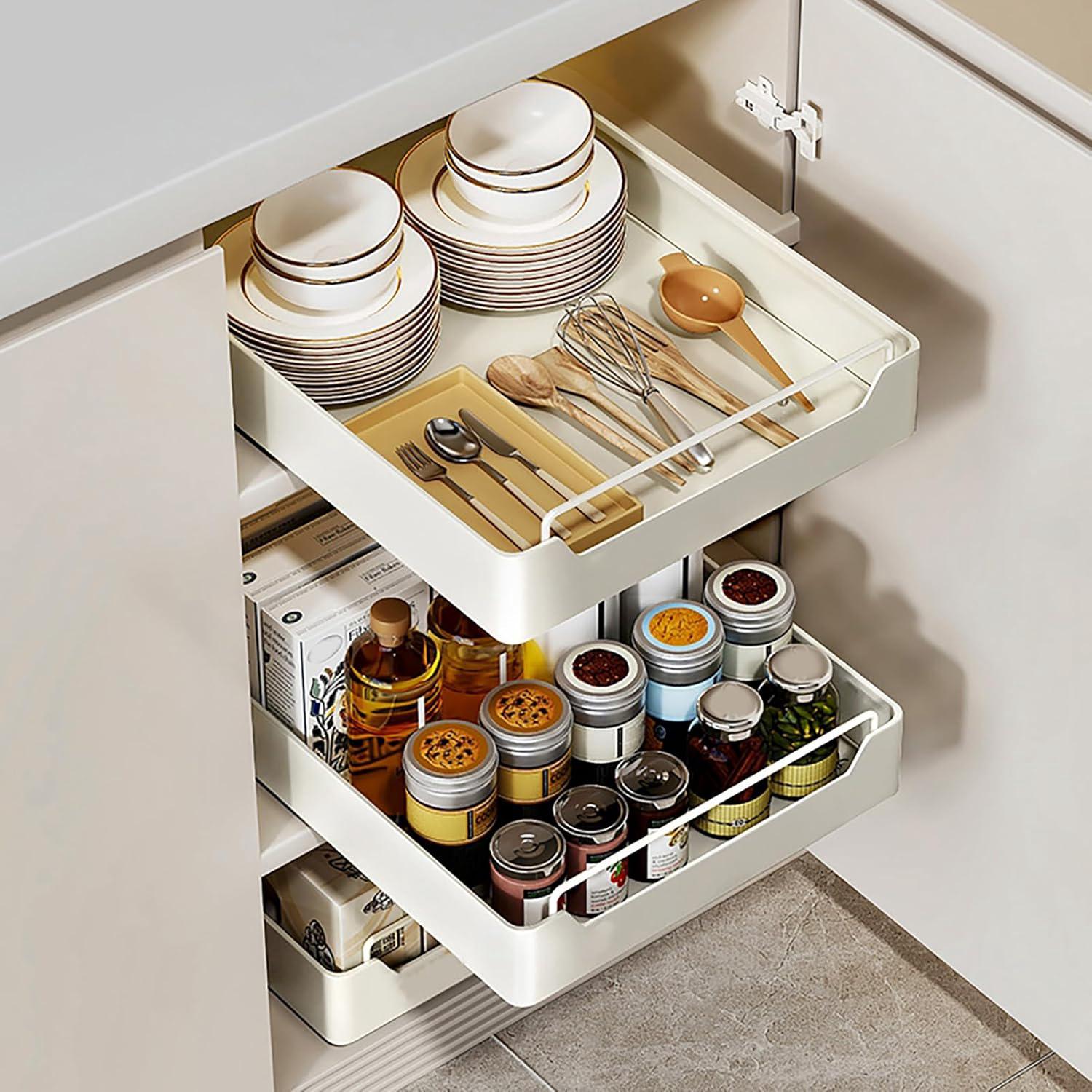 Panier Coulissant Sous Placard Blanc L - Organisateur Tiroir Sous-Vêtements Et Rangement Suspendu