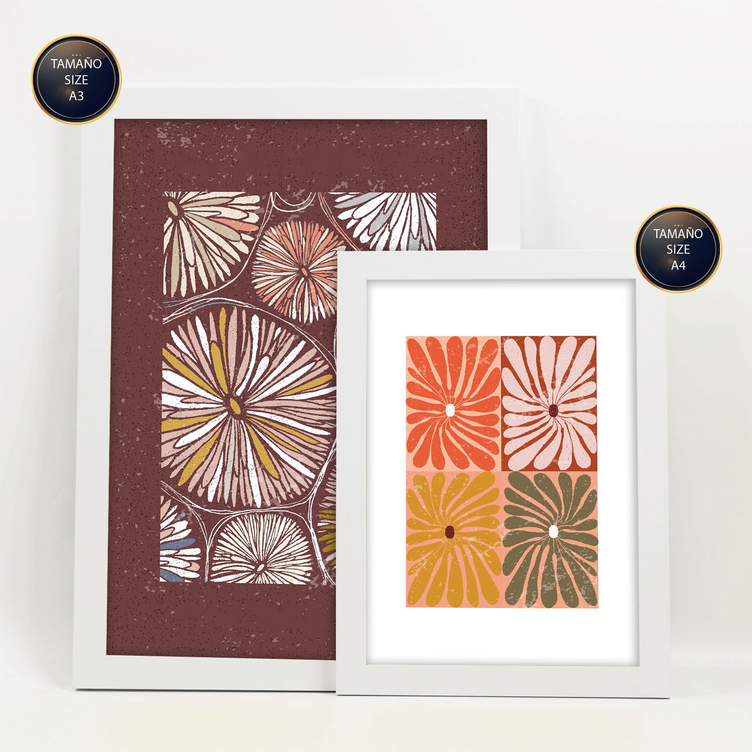 Nacnic Ensemble 6 Impressions De Pétales Dans De Style Ethnique Cadre Décoratifs Pour Votre Chambre Maison Impression A4 A3 Avec Des Cadre Blanc - 2