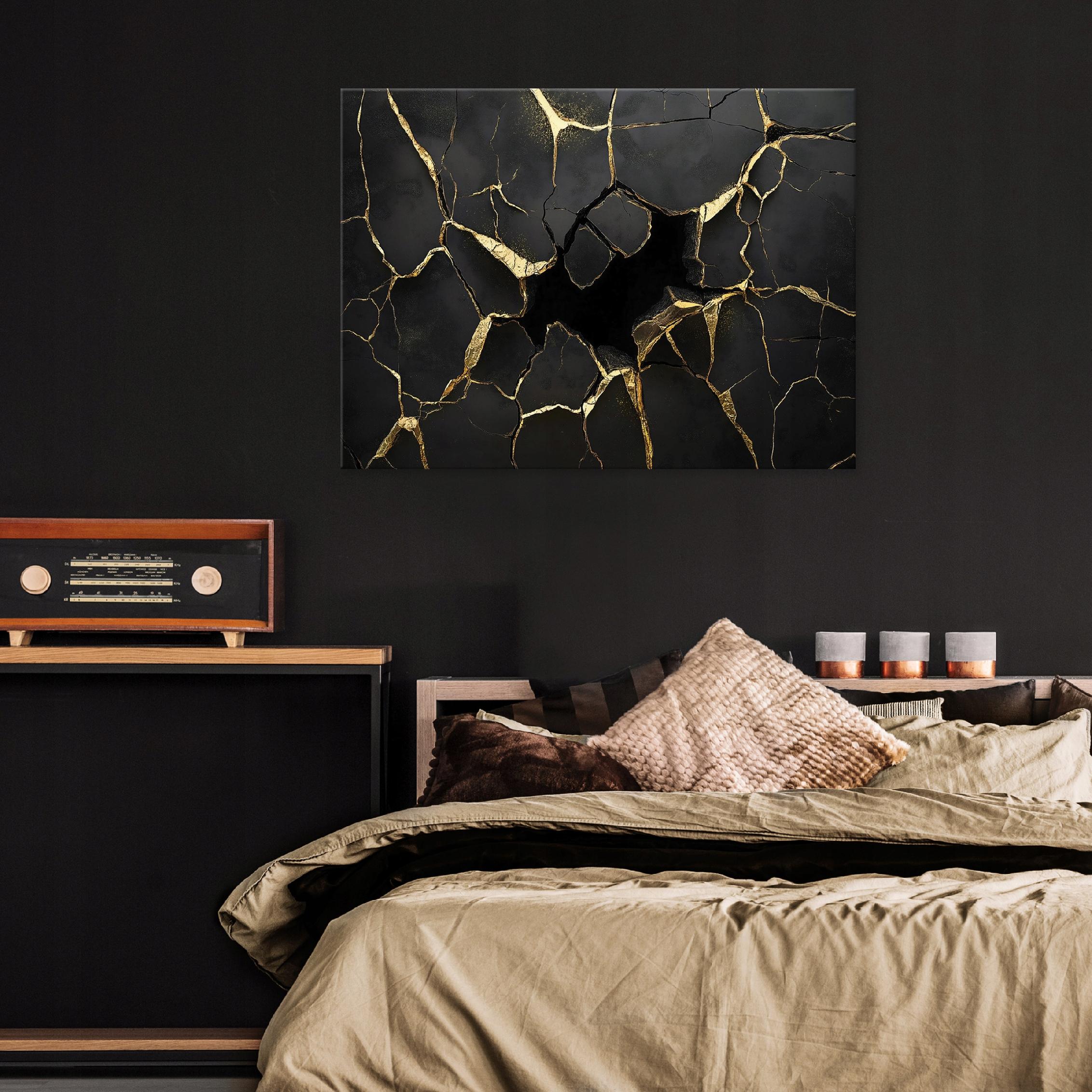 Tableau Deco abstrait noir or glamour moderne 60x40 cm xxl Impression sur toile décoration murale intissée pour salon chambre cuisine - 2