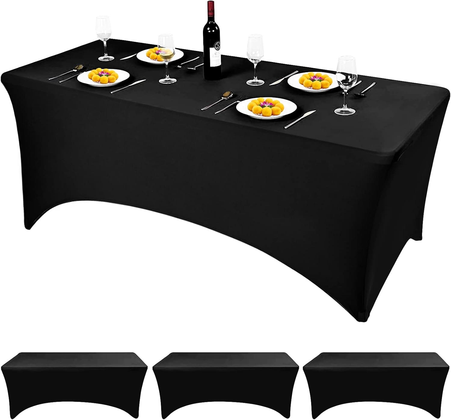 3-częściowy czarny obrus z elastanu, 6-stopowy prostokątny obrus z poliestru, elastyczny, ściśle dopasowany obrus koktajlowy na wesele