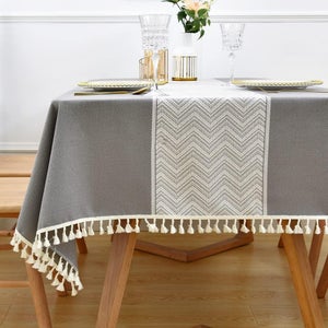 SUCHDECO Tovaglia Antimacchia Rettangolare Biege in Cotone e Lino con Nappa Copritavolo per Tavolo da Pranzo, Cucina, Festa Compleanno, 140 cm x 100 cm