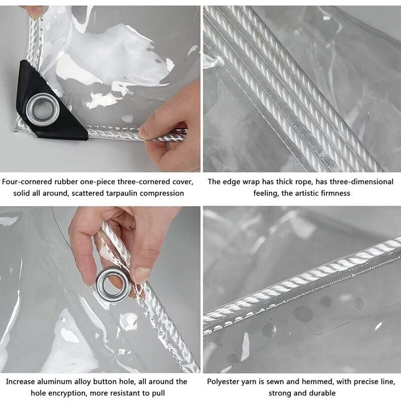 Bâche Imperméable Transparente, Indéchirable Anti- Pluie Étanche Couverture, Housse De Protection Pour Terrasse Jardin Epaisseur 0.5mm 2m×2m - 4