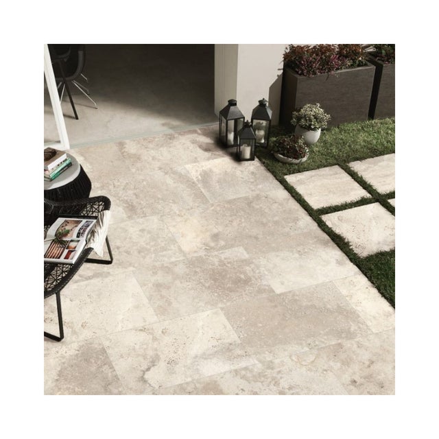 Carrelage extérieur imitation pierre - Crosscut Cream 66x44x1 cm