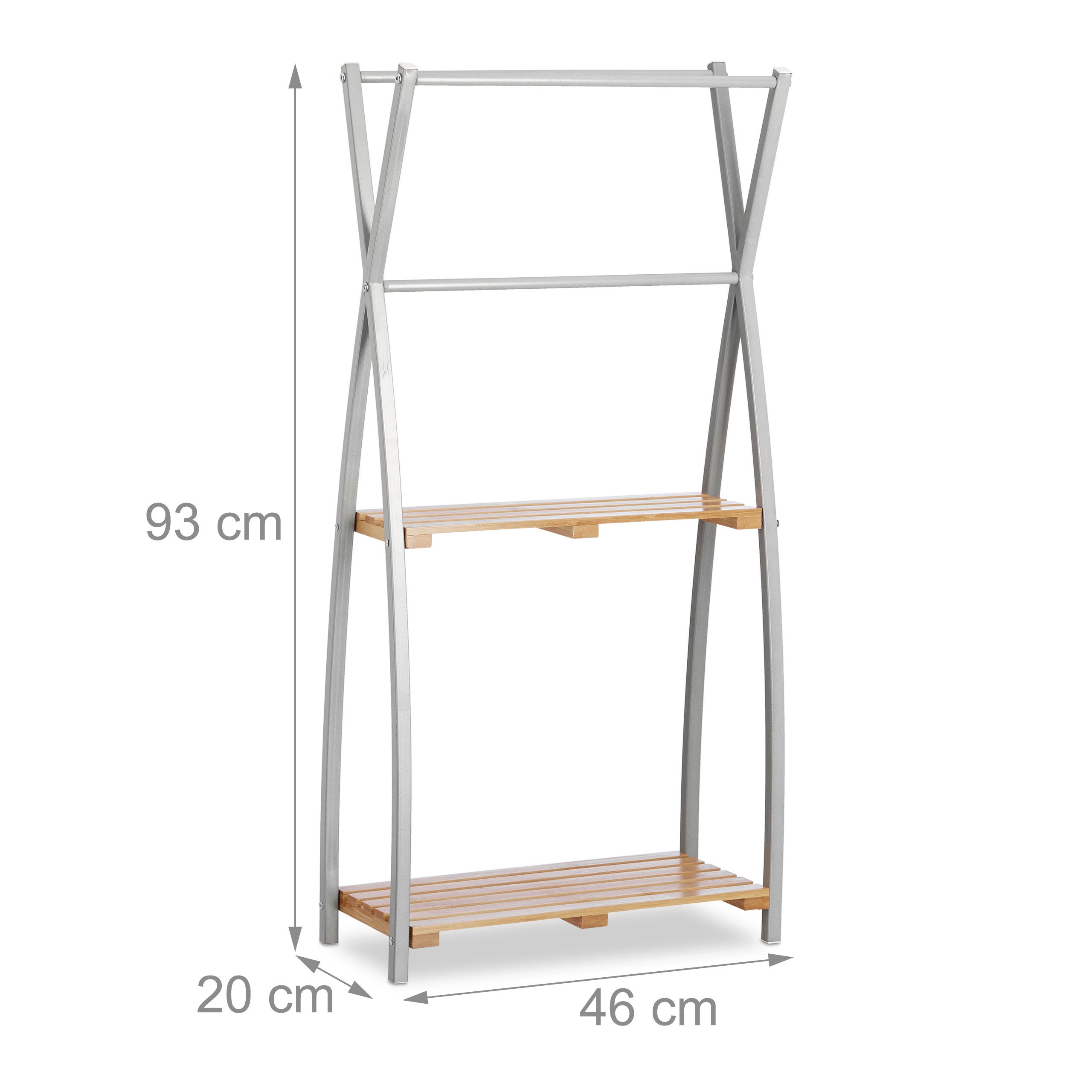 Porte-Serviettes Sur Pied Design X 2 Étagères Support Serviettes de Bain SDB 93x46x20cm, Bambou+Acier, Nature, Relaxdays - 4