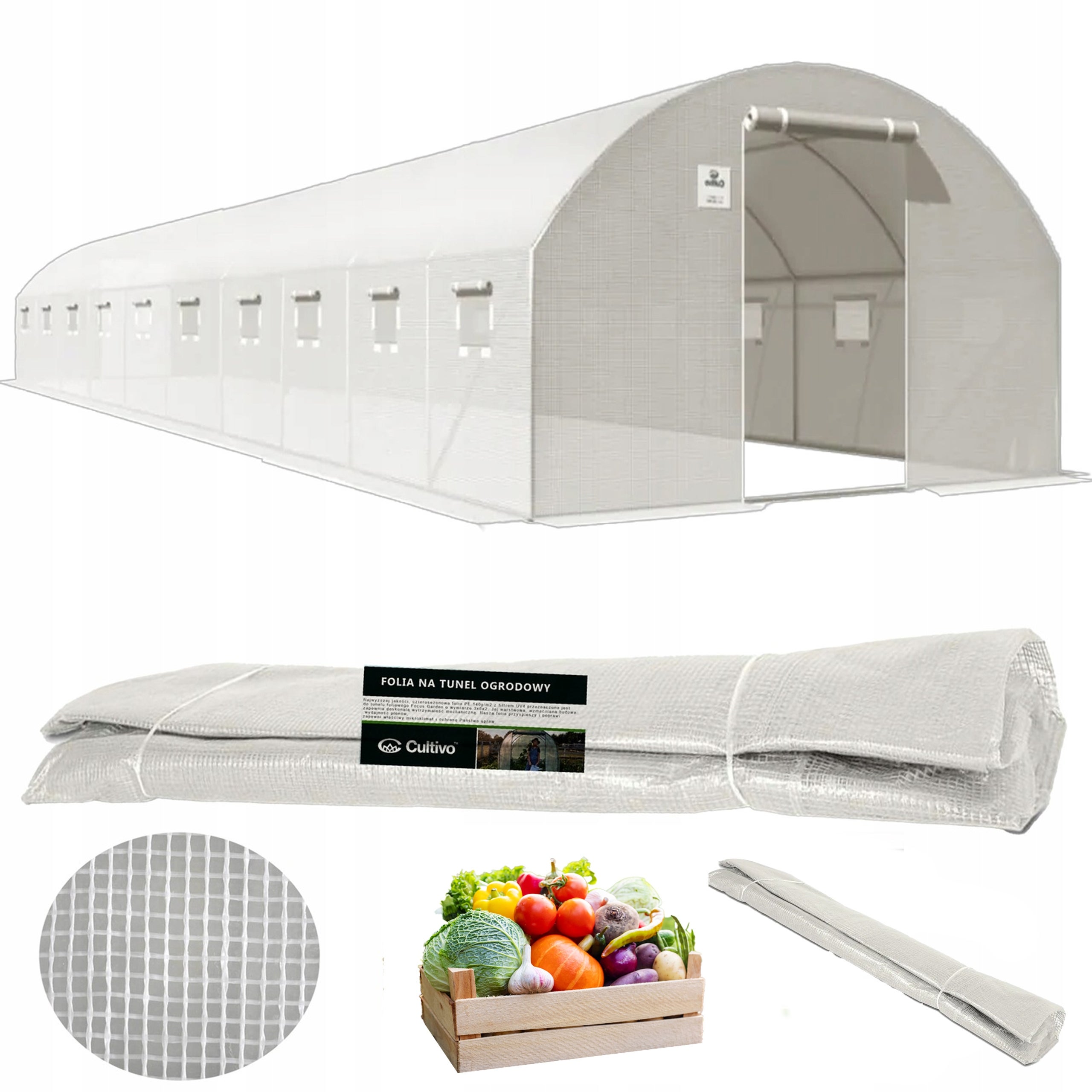 Folia Cultivo Poszycie Na Tunel Ogrodowy Szklarnia 4x10x2 Bialy Podwójne Drzwi Uv 1 szt
