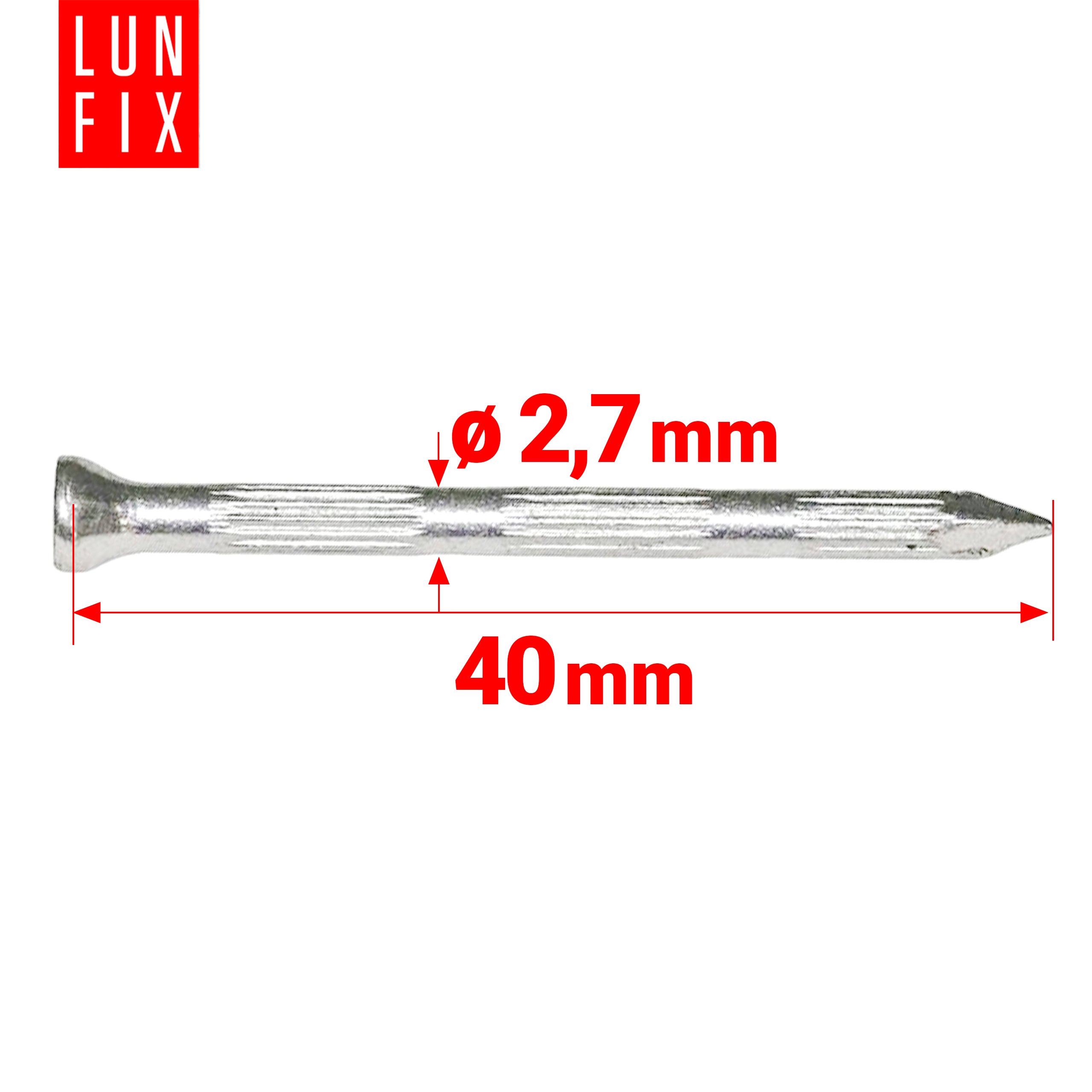 Gwoździe hartowane do betonu ocynkowane 2,7x40 mm 100szt. - 2