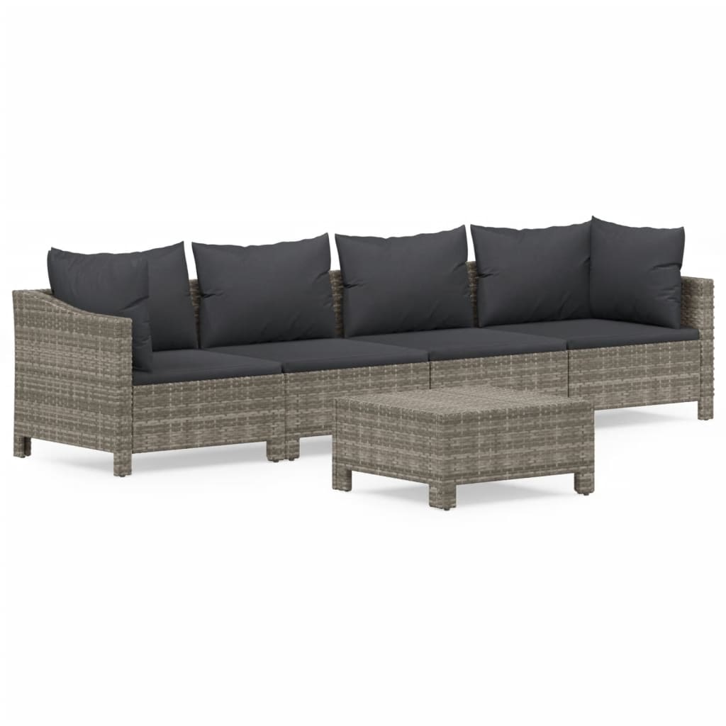 Maison Exclusive - 5 pcs conjunto lounge de jardim c/ almofadões vime PE cinzento - 2